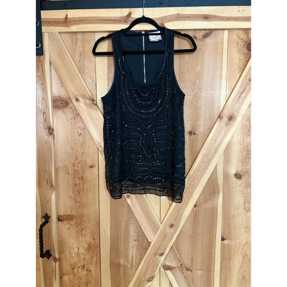 Couture Black Sequin Tank Top M Back Zip Y2K Mcbling Baddie
